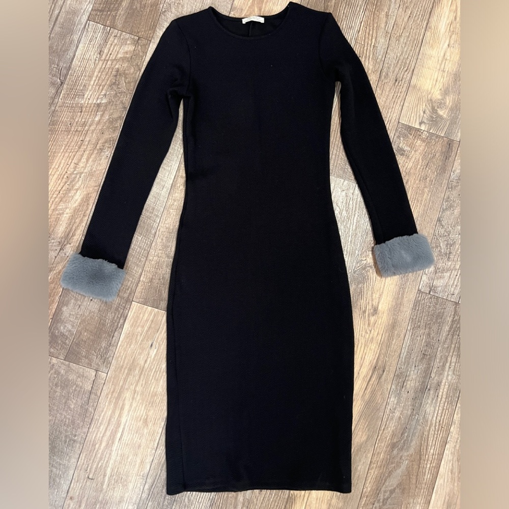 Zara Womens Black Long Sleeve Midi Body-Con Dress